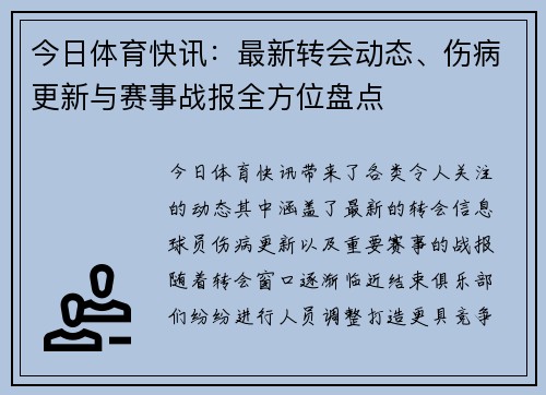 今日体育快讯：最新转会动态、伤病更新与赛事战报全方位盘点